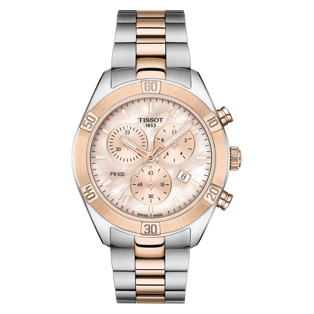 Tissot PR 100 Sport Chic 38mm Quartz White Mother of Pearl Dial Steel & Rose Gold Bracelet Watch