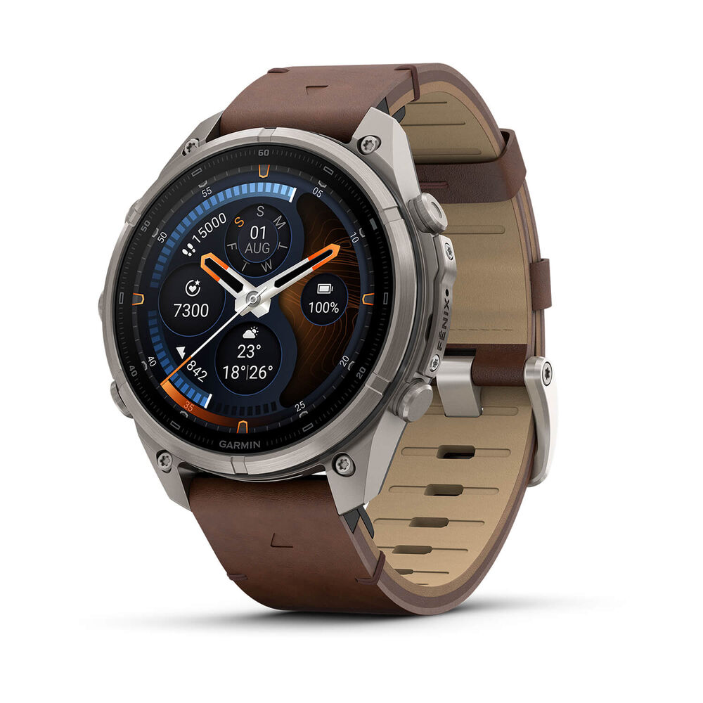 Garmin fenix 9 Pro 47mm Titanium Walnut Leather Strap Watch