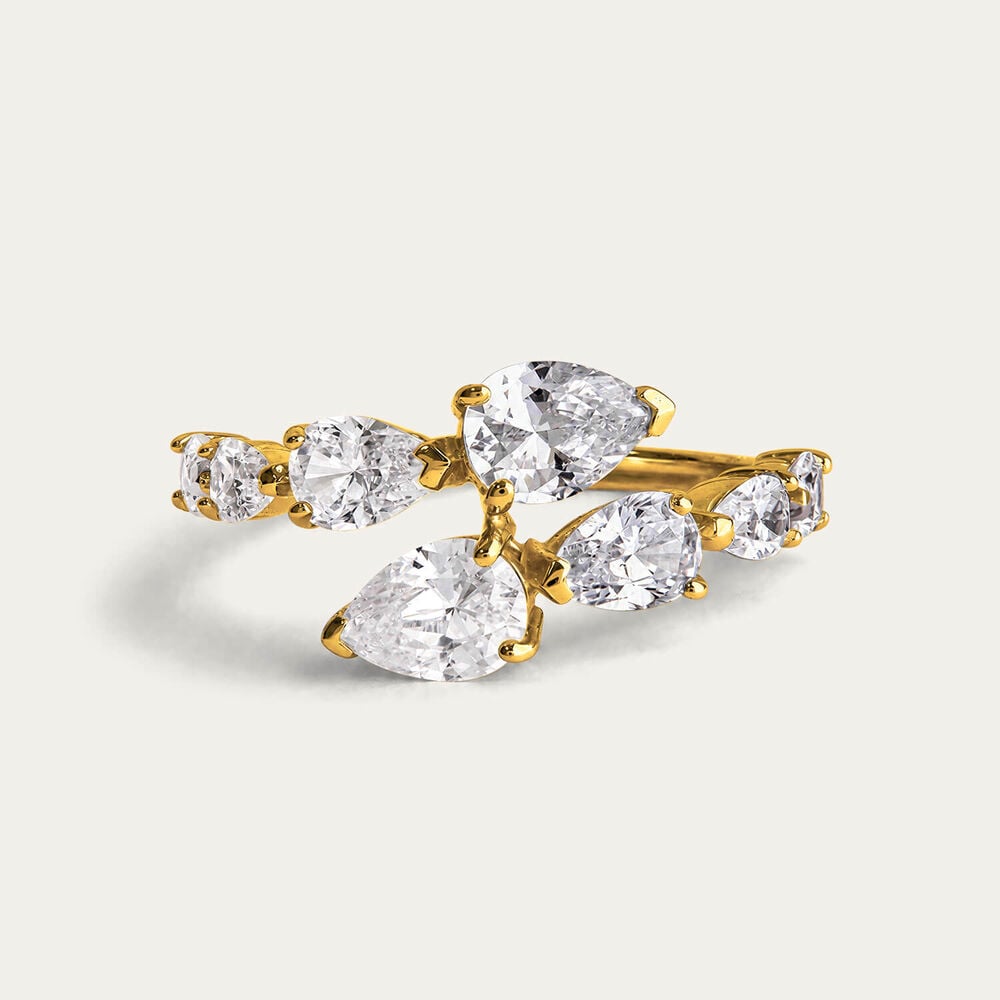 Yellow Gold Plated Sterling Silver Multiple Pear Cubic Zirconia Ring
