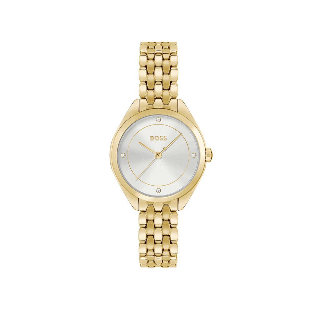 BOSS Mae 30mm Silver 3 Hand Dial Yellow Gold IP Bracelet Watch image number 0