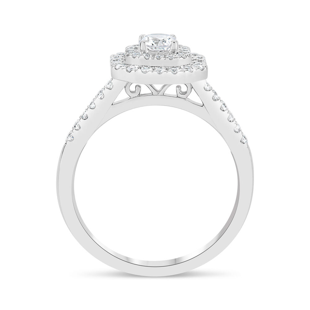 18ct White Gold 0.61ct Round Diamond Double Hexagonal Halo and Shoulders Ring image number 2