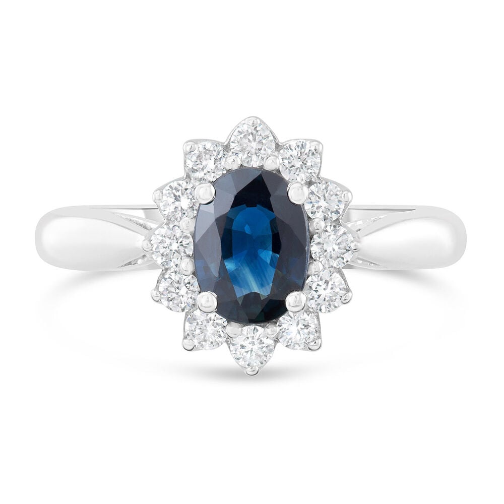 18ct White Gold Sapphire 1ct and Diamond 0.34ct Cluster Ring