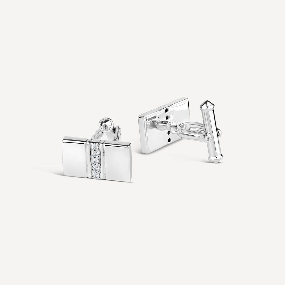 Sterling Silver Rectangular Cubic Zirconia Four Line Centre Cufflinks image number 2