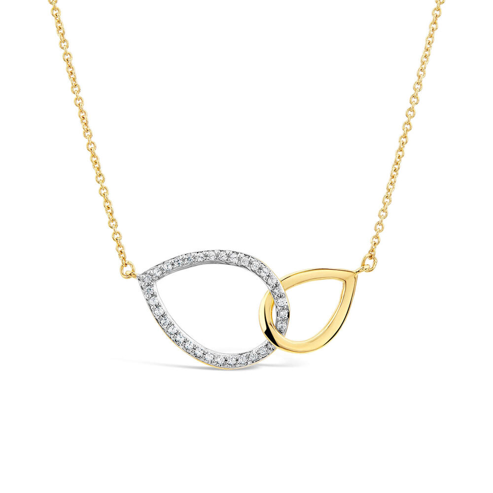 9ct Yellow & White Gold 0.10ct Diamond Double Teardrop Necklet