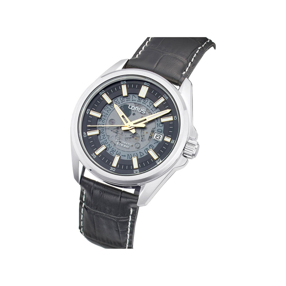 Lorus Automatic Gents 43mm Black Dial Gold Hands Black Leather Strap Watch