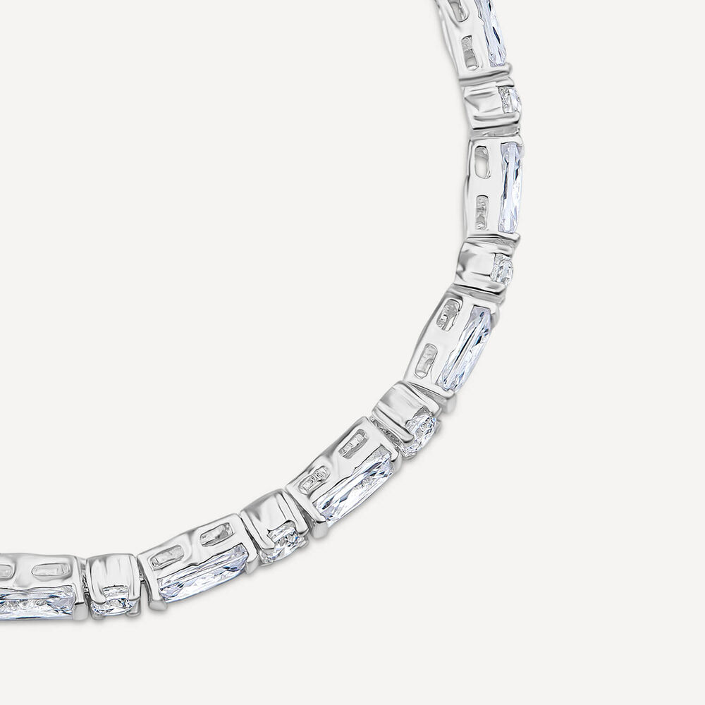Sterling Silver Round Halo Cluster with Three Cubic Zirconia Stone Link Bracelet image number 1