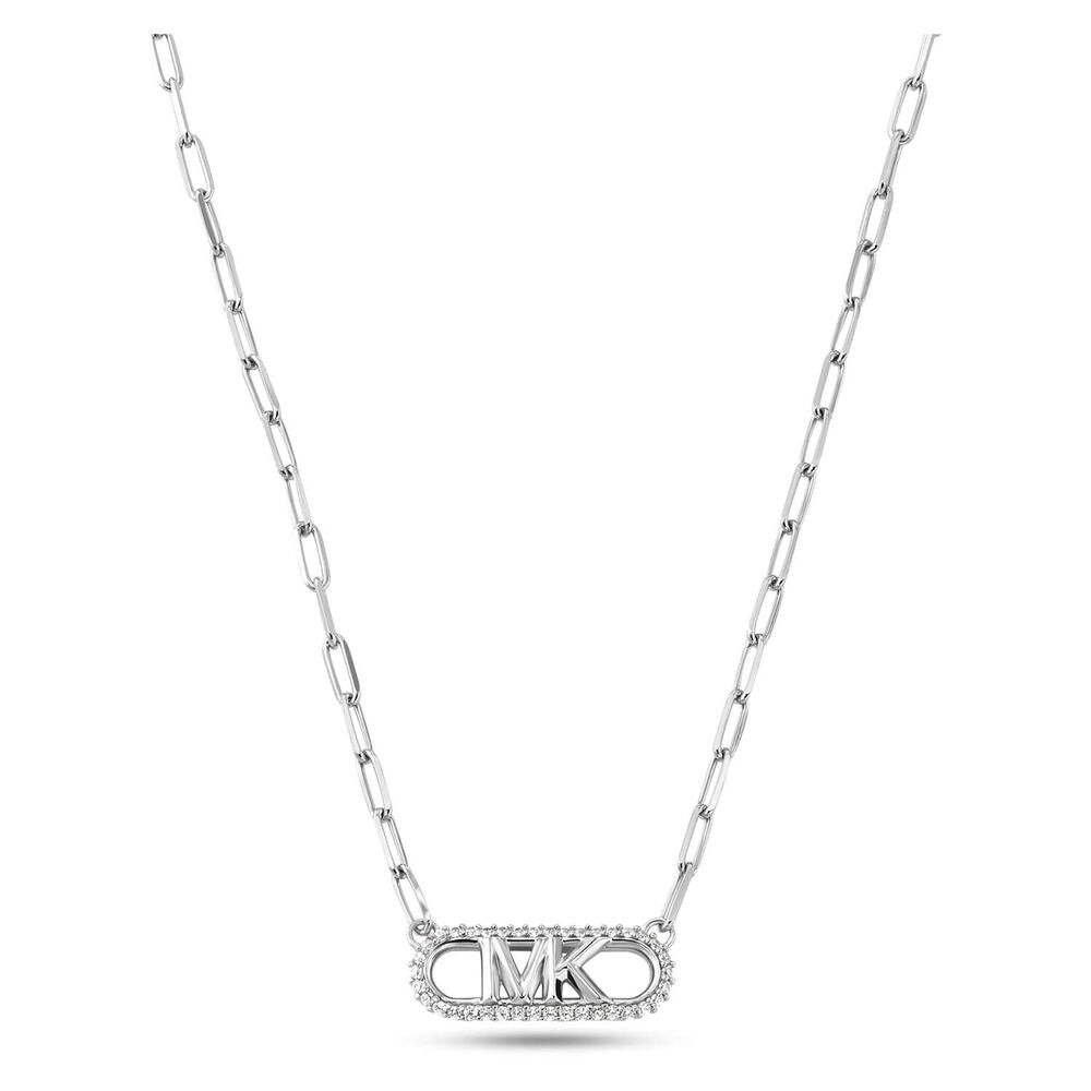 Michael Kors Statement Cubic Zirconia Logo Sterling Silver Chain Link Necklace