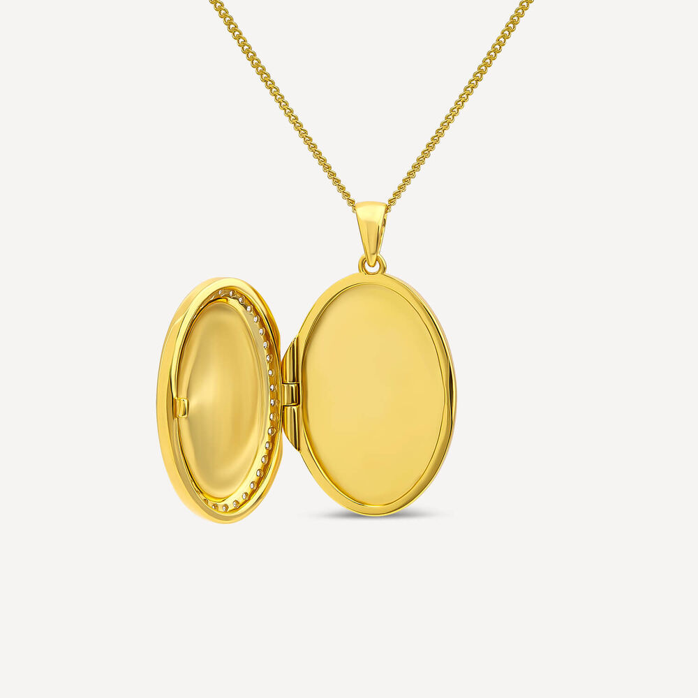 Yellow Gold Plated Sterling Silver Cubic Zirconia Surround Oval Locket Pendant