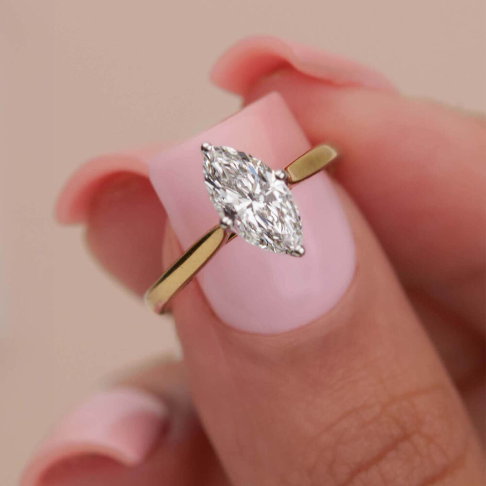 Born 18ct Yellow Gold 1.00ct Marquise Solitaire Diamond Ring image number 6