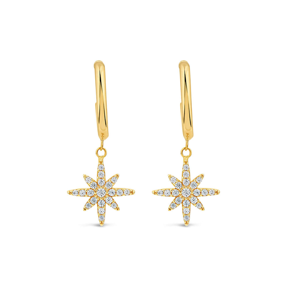 9ct Yellow Gold Cubic Zirconia Set North Star Hoop Earrings image number 0