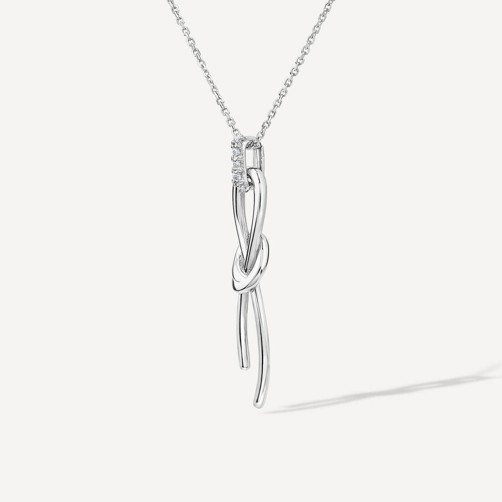9ct White Gold Long Knot Drop Pendant image number 1