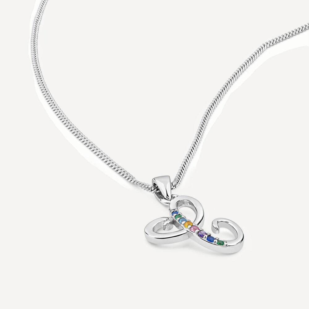 Sterling Silver Coloured Stone Set Initial "C" Pendant - Chain Included image number 3