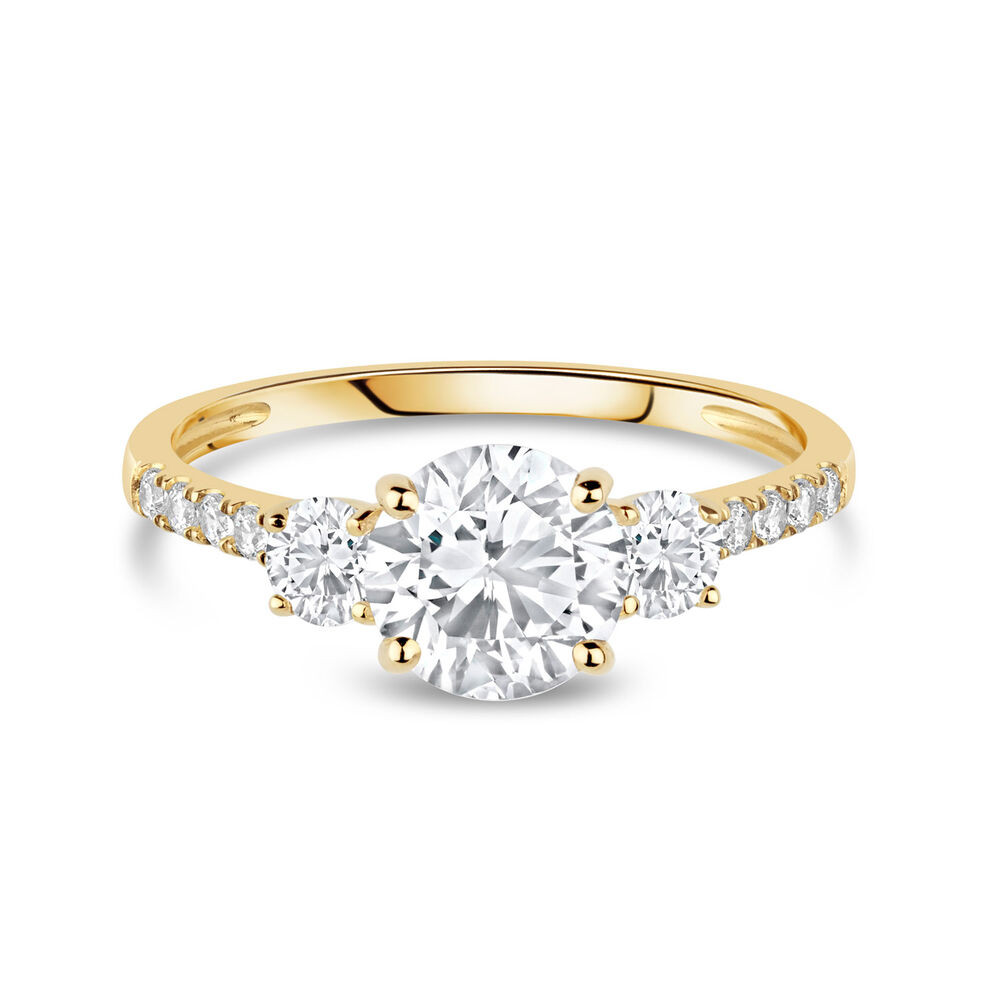9ct Yellow Gold Three Stone Cubic Zirconia Shoulders Ring
