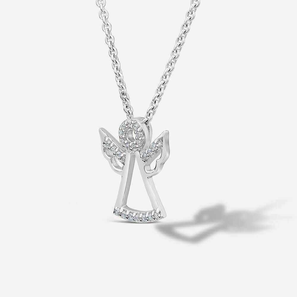 Little Treasure Sterling Silver Cubic Zirconia Angel Pendant (Chain Included)