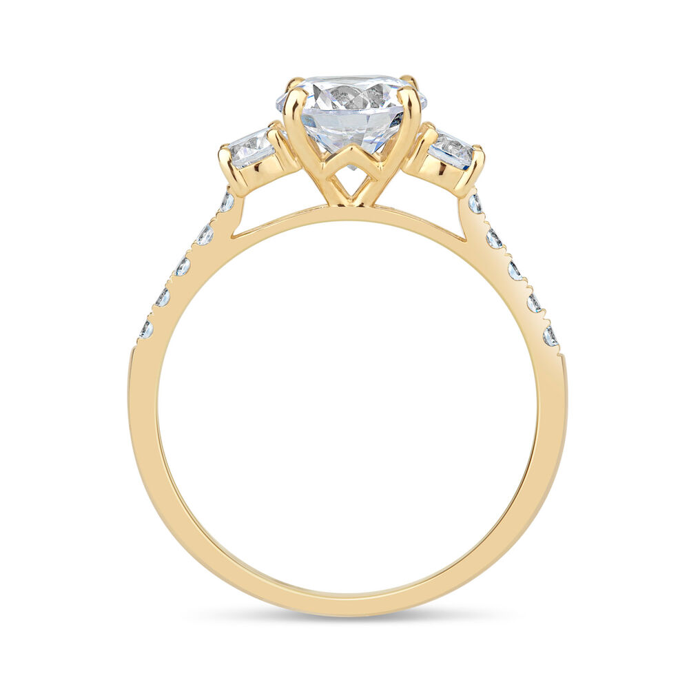 9ct Yellow Gold Three Stone Cubic Zirconia Shoulders Ring