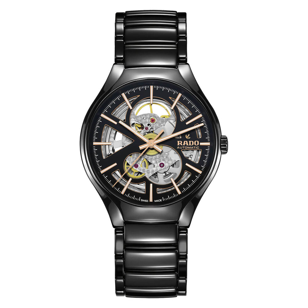 Rado True Automatic Skeleton Black & Rose Dial Black Ceramic Bracelet Watch image number 0