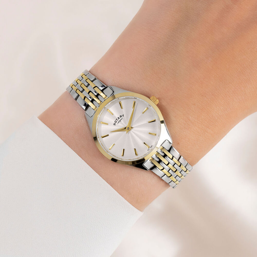 Rotary Ultra Slim 27mm Silver Dial Silver & Gold Plated Stainless Steel Bracelet Watch