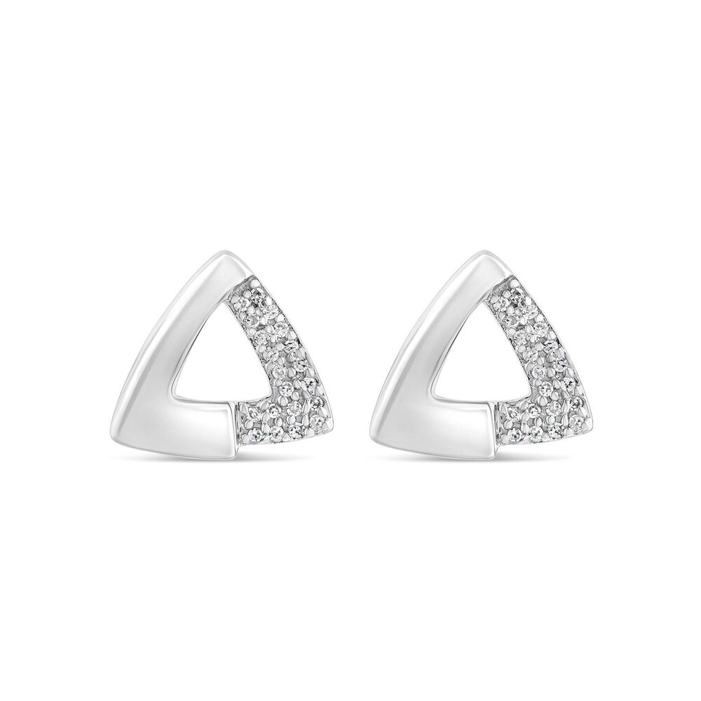 9ct White Gold 0.05ct Diamond Triangled Pave Stud Earrings image number 0