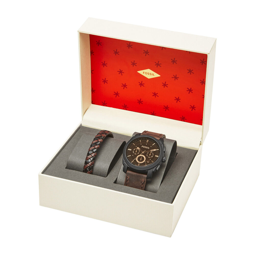 Fossil Machine Men's Watch and Leather Bracelet Set