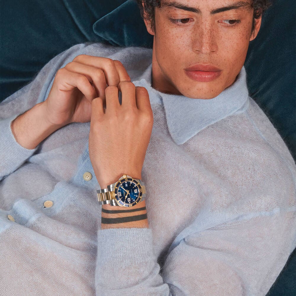 Longines HydroConquest 41mm Blue Dial Yellow Gold PVD & Steel Bracelet Watch image number 3