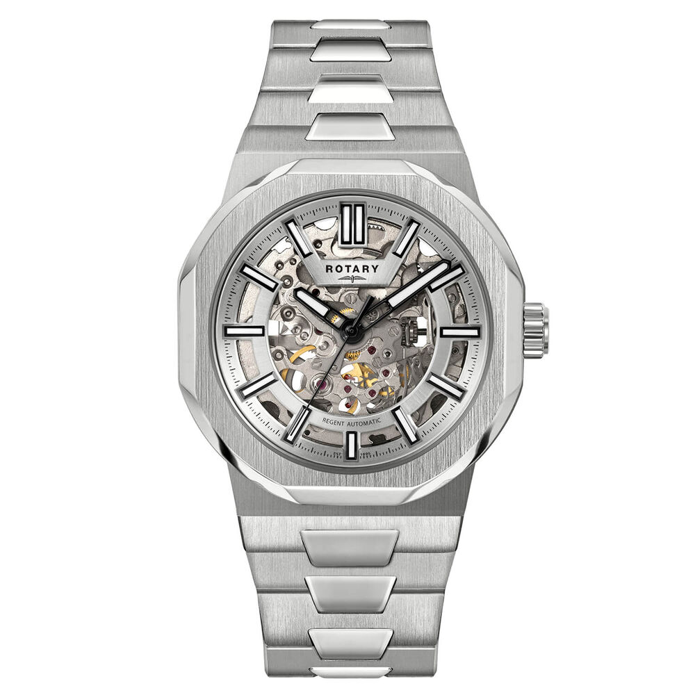 Rotary Regent Skeleton Automatic 43mm Silver Dial Stainless Steel Bracelet Watch