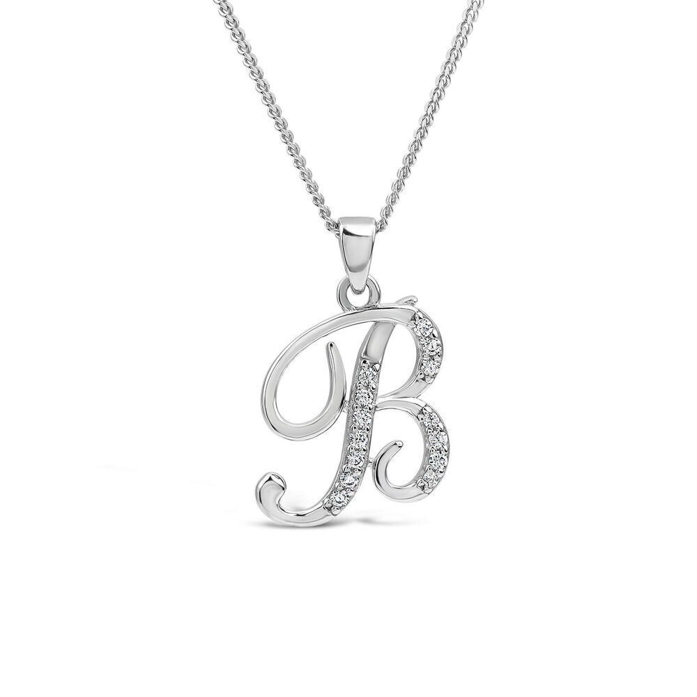 Sterling Silver Script Cubic Zirconia Initial B Pendant image number 0