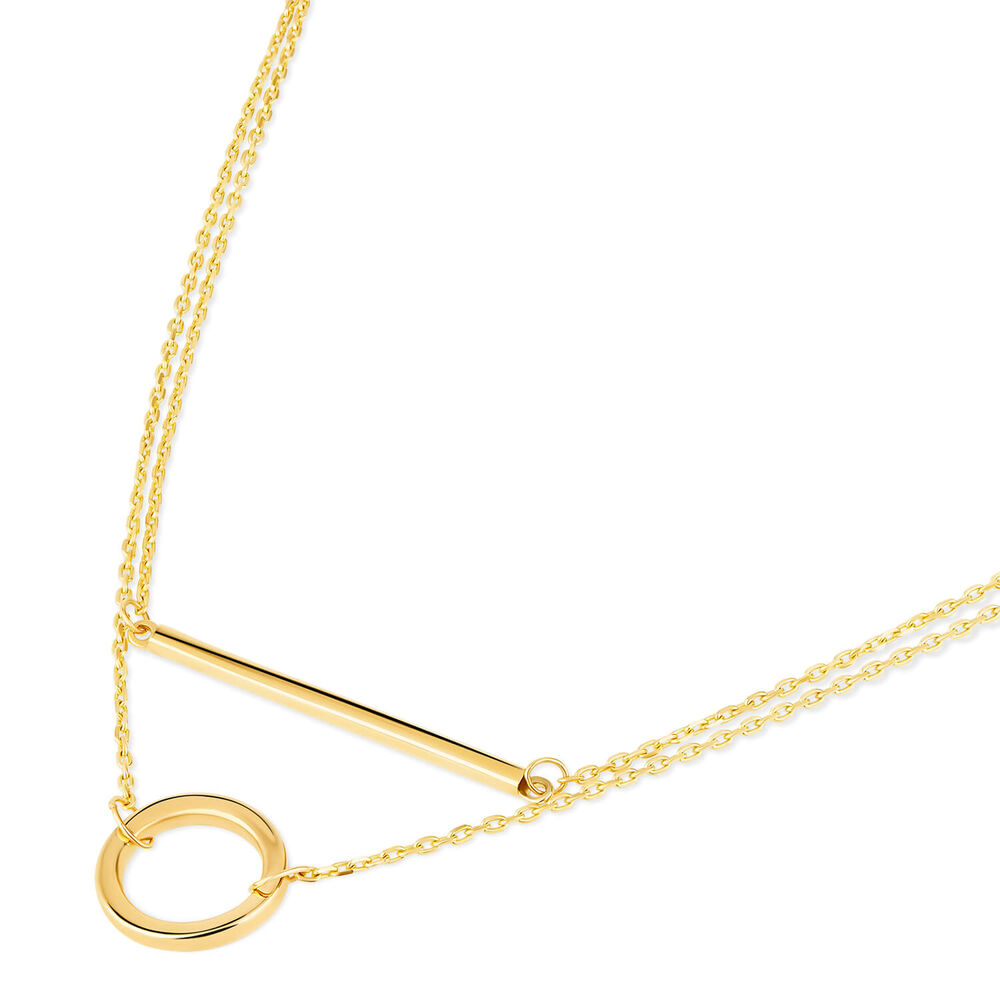 9ct Yellow Gold Bar & Circle Layer Necklet