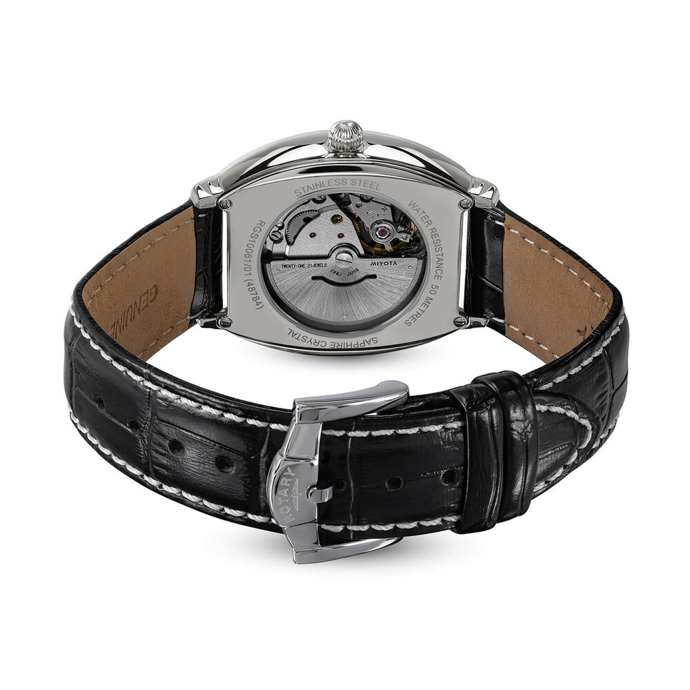 Rotary 1895 Automatic 36x46mm White Dial Black Leather Strap Watch