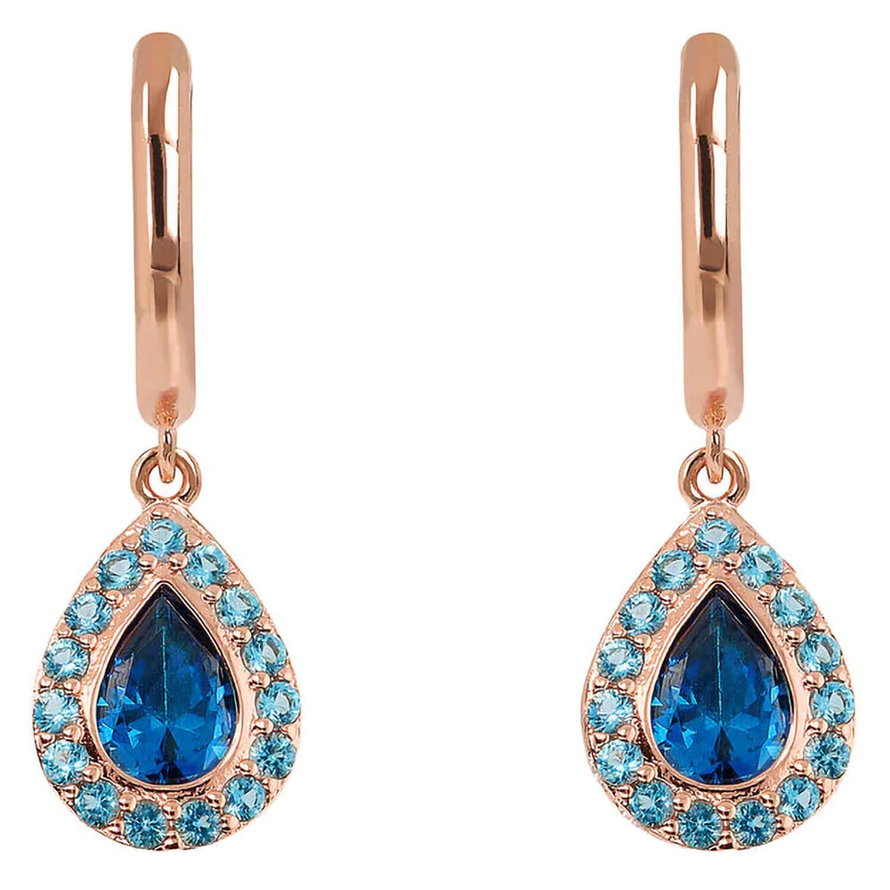 Bronzallure 18ct Rose Gold Plated Blue Cubic Zirconia Drop Earrings