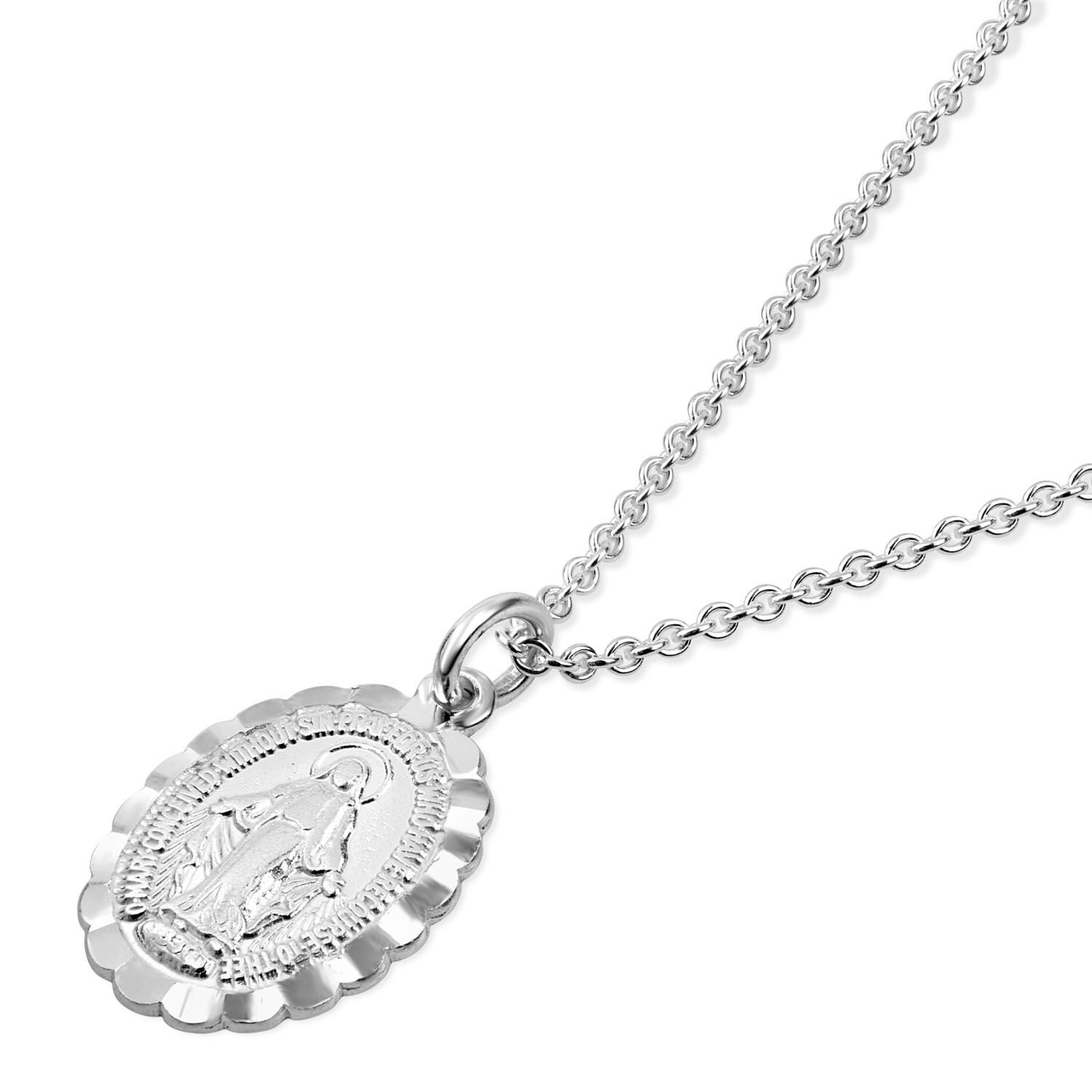 Sterling Silver Oval Frill Miraculous Medal Chain Included