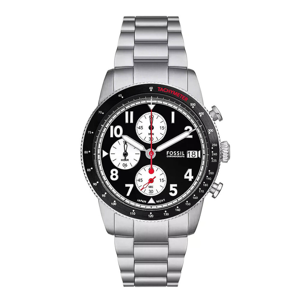 Fossil Sport Tourer Chronograph 42mm Black Dial Steel Bracelet Watch image number 0