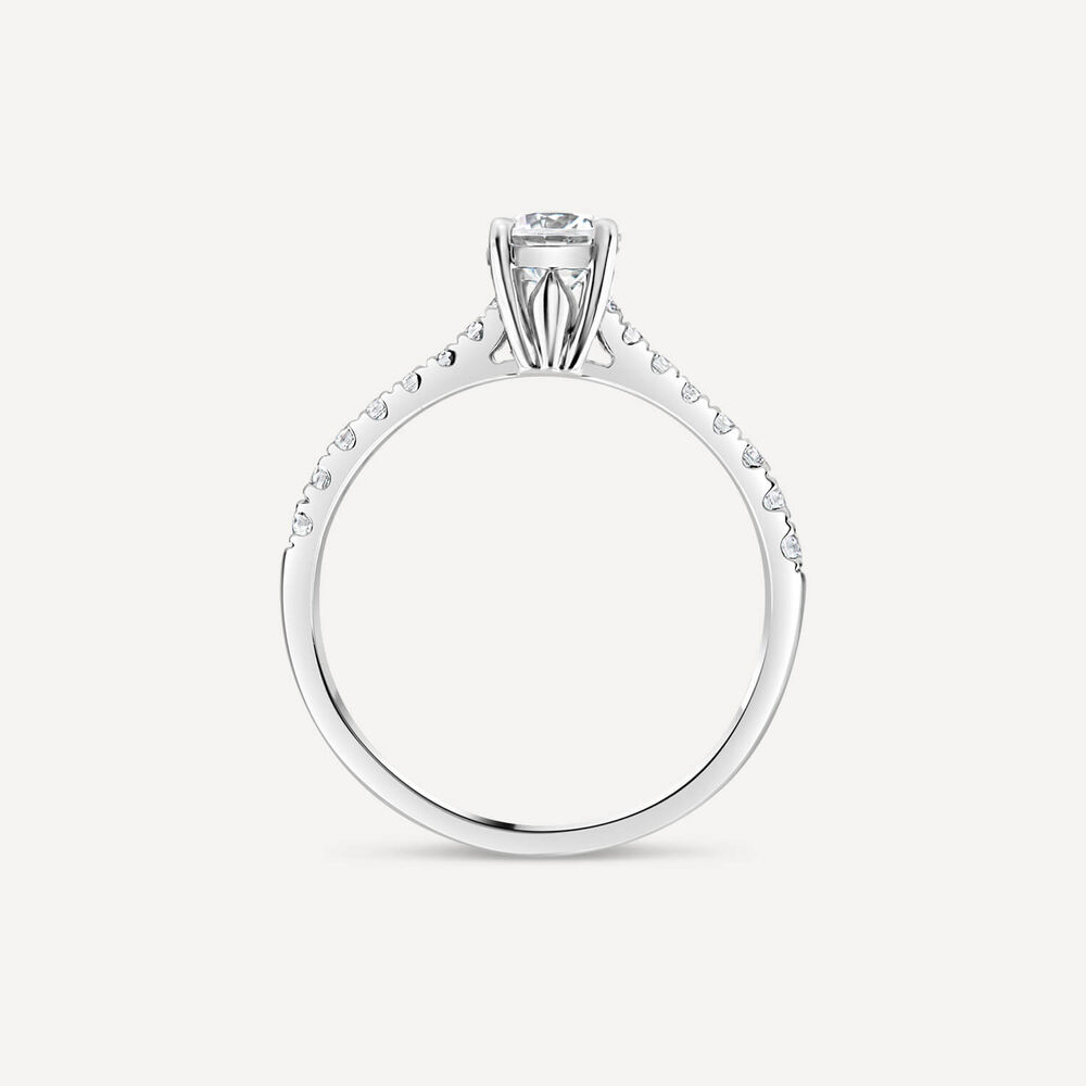 Tulip Setting 18ct White Gold 0.75ct Solitaire & Diamond Shoulders Diamond Ring image number 3