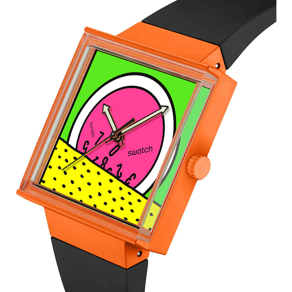 Swatch Break Time 41.8mm Square Multi Colour Dial Black Silicone Strap Watch image number 1