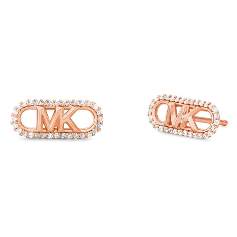 Michael Kors Statement 14ct Rose Gold Plated Cubic Zirconia Logo Stud Earrings image number 0