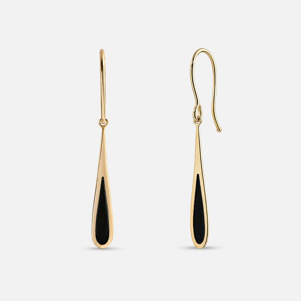 9ct Yellow Gold Black Enamel Drop Earrings