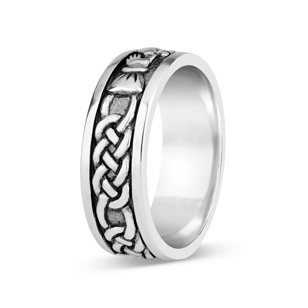 Sterling Silver Gents Oxidized Claddagh Celtic Knot Ring image number 3