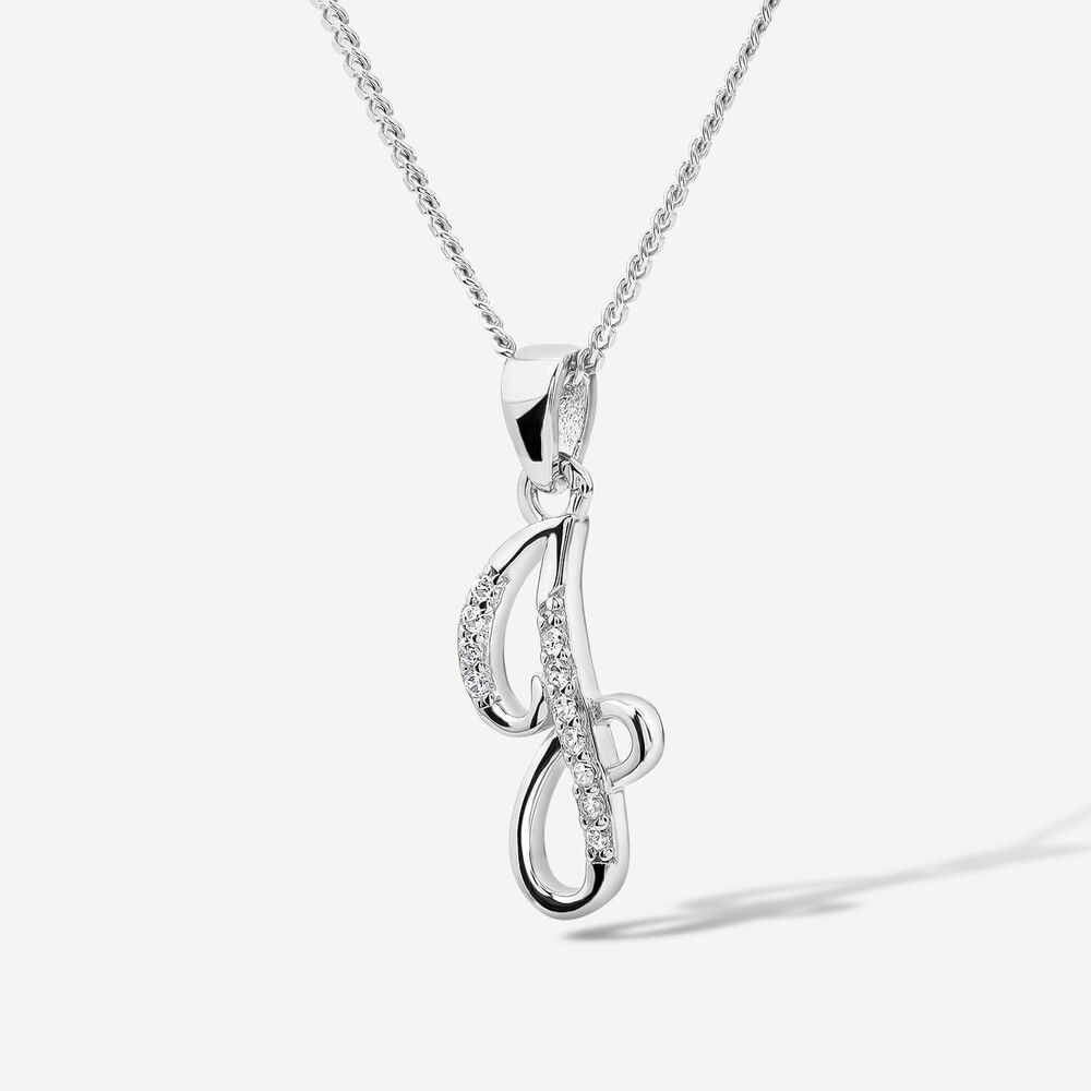 Sterling Silver Script Cubic Zirconia Initial J Pendant image number 1