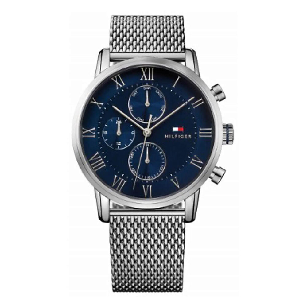 Tommy Hilfiger Navy Blue Chronograph Dial & Stainless Steel Mesh Bracelet Men's Watch image number 0