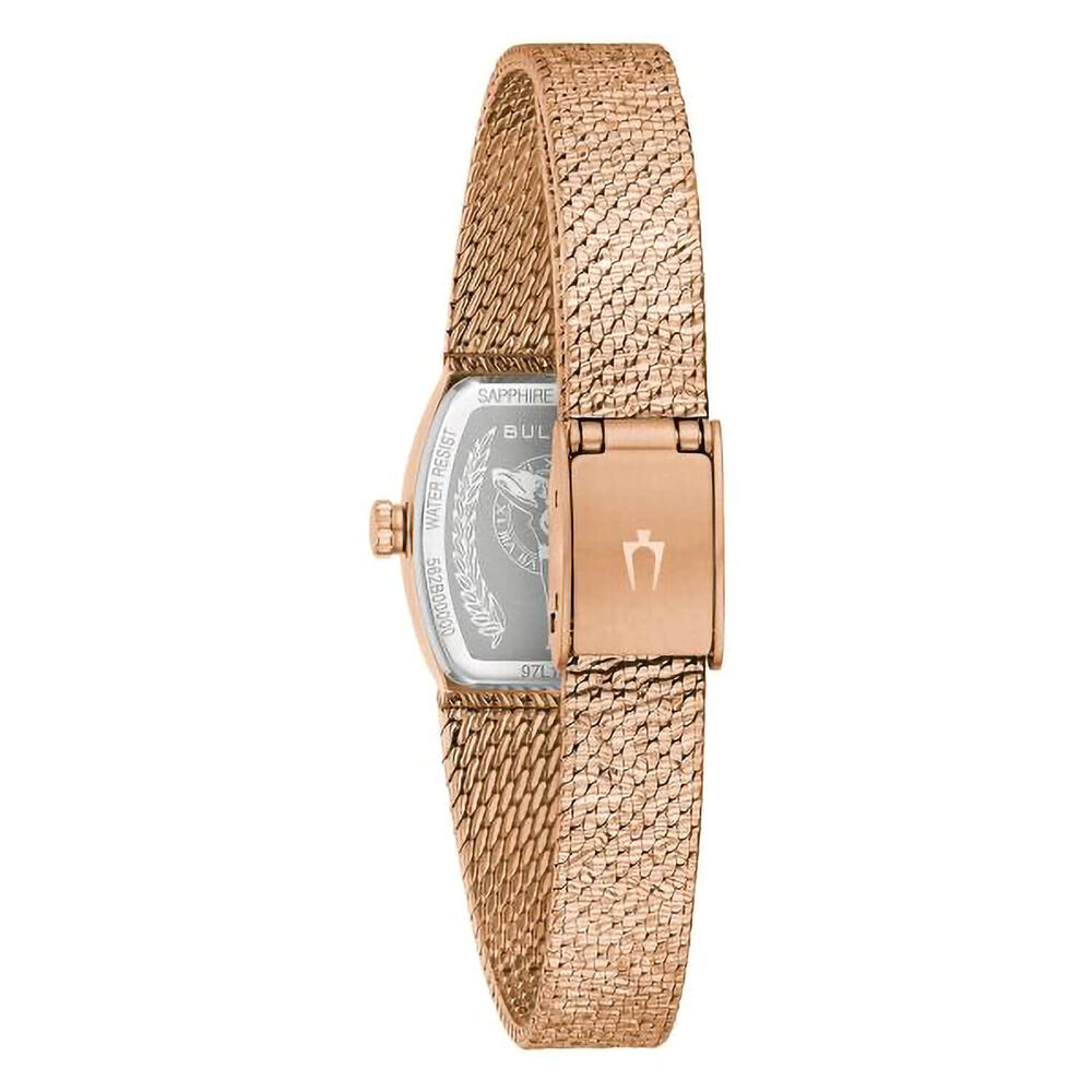 Bulova Goddess of Time 17mm Brown Dial Rose Gold Tone Stainless Steel Bracelet Watch