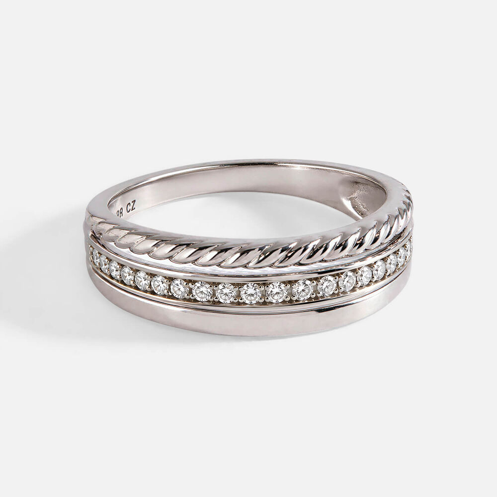 9ct White Gold 0.07ct Diamond Set Rope Band Ring
