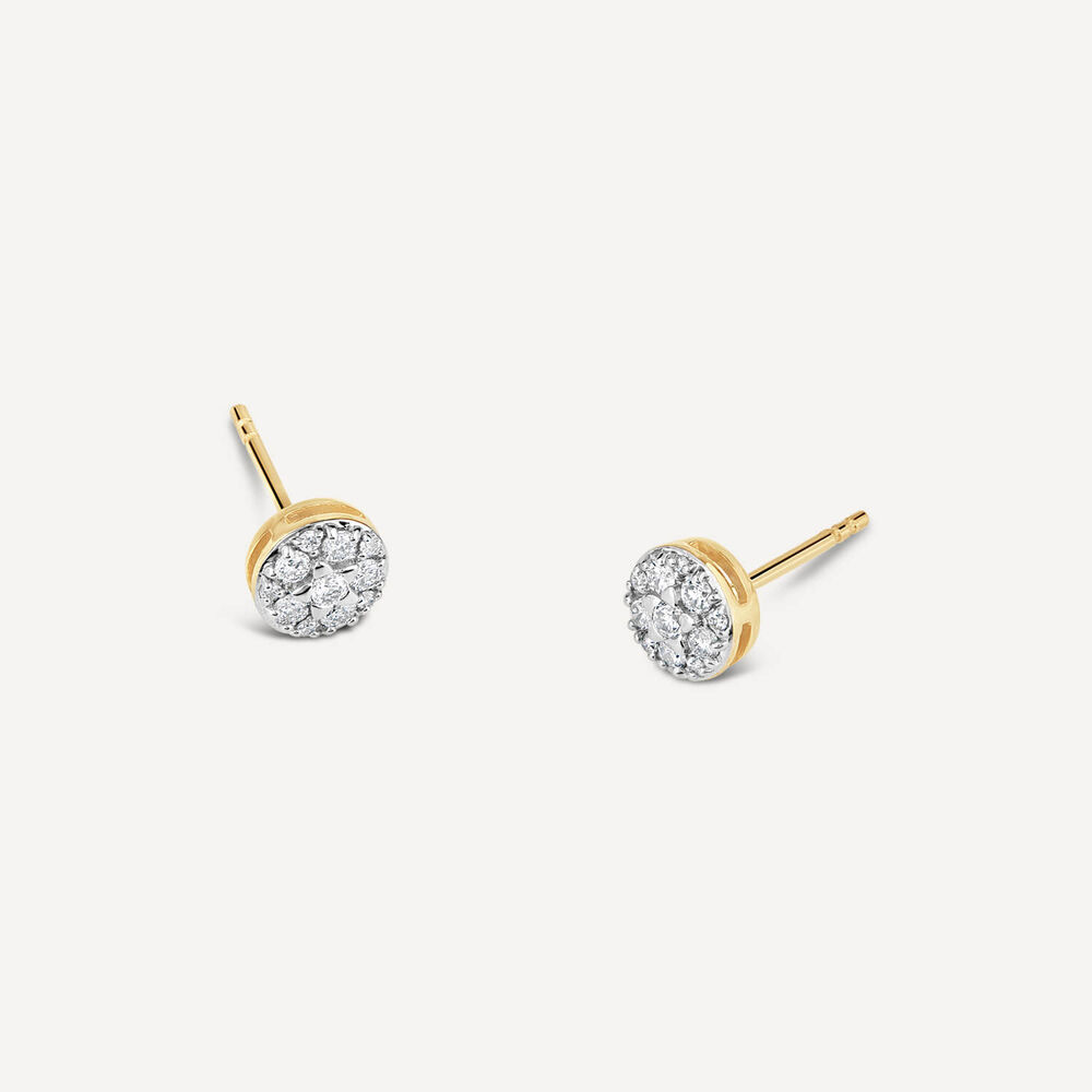9ct Yellow Gold Round 0.25ct Diamond Cluster Stud Earrings image number 1