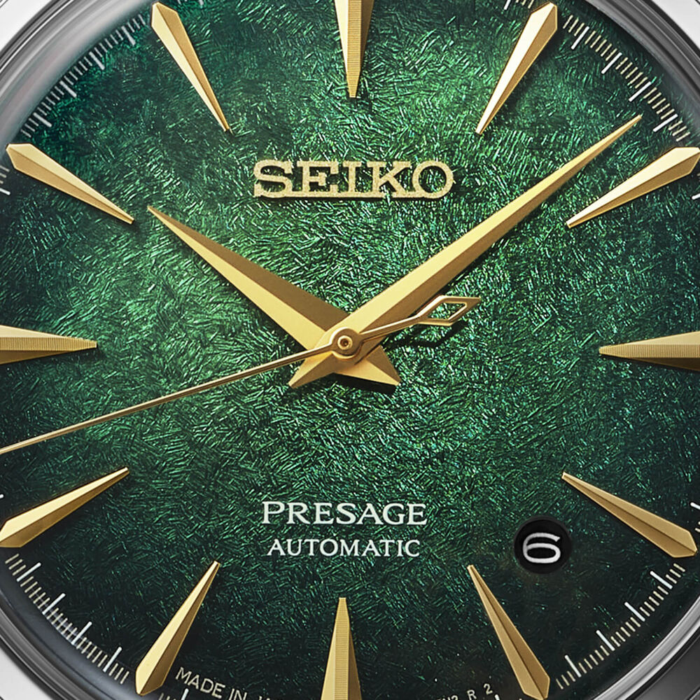 Seiko Presage Cocktail Time Crushed Ice &lsquo;Mint Mist&rsquo; 38.5mm Green Dial Leather Strap Watch