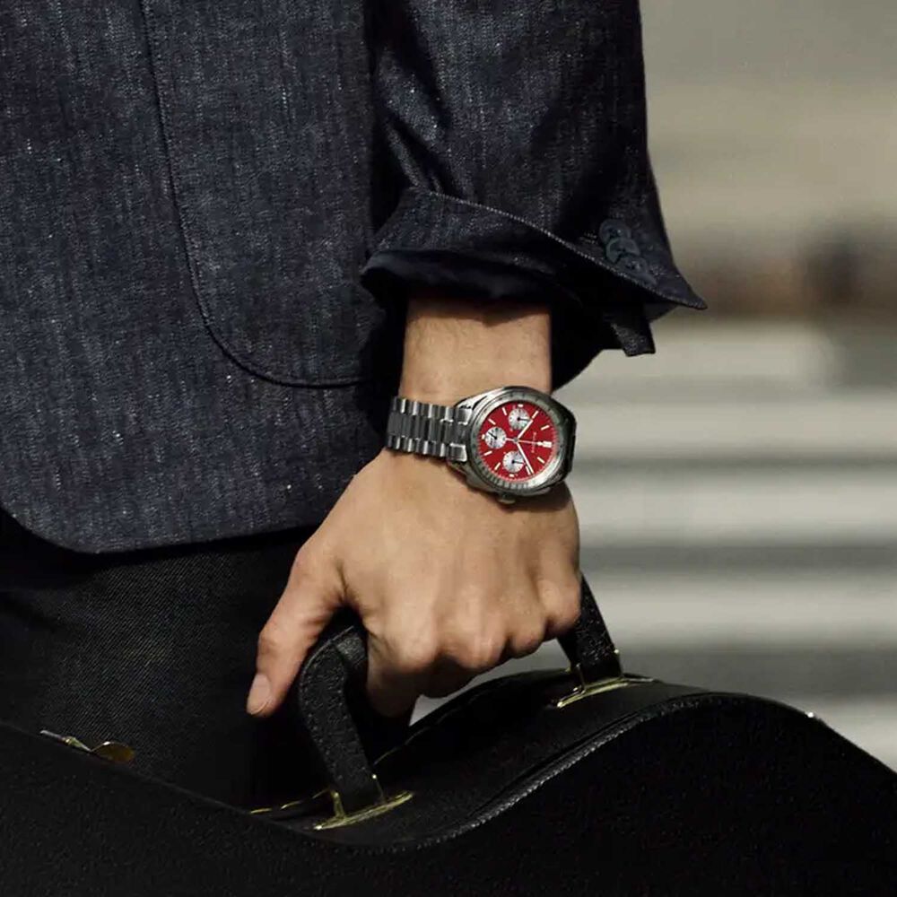 Bulova Lunar Pilot Chronograph Blood Moon 44mm Red Dial Steel Bracelet Watch image number 9