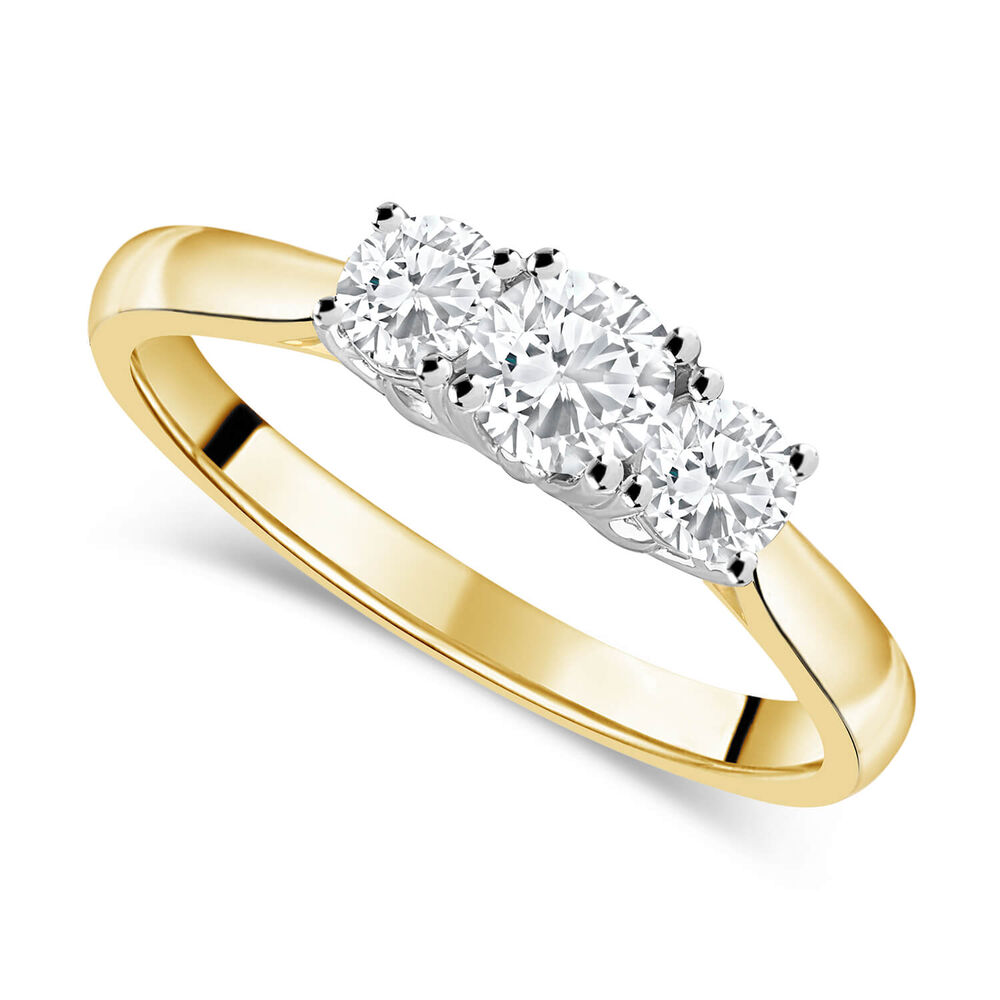 18ct Yellow Gold Tulip Setting Three Stone 1 Carat Diamond Ring