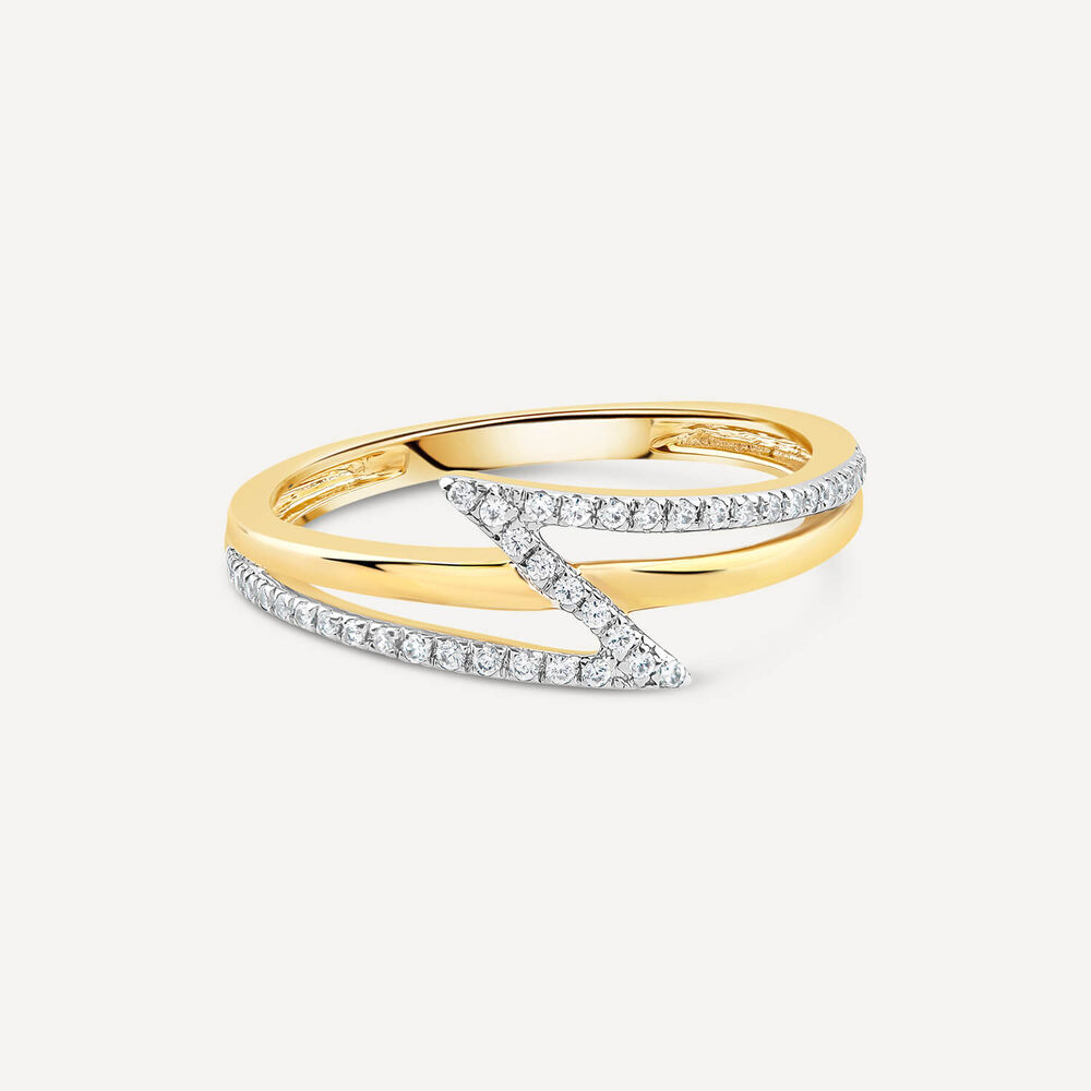 9ct Yellow Gold Diamond Lightning Bolt Shaped Ring image number 2