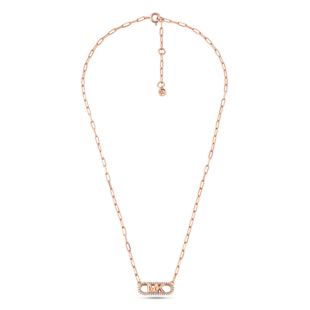 Michael Kors Statement Cubic Zirconia Logo 14ct Rose Gold Plated Chain Link Necklace image number 1