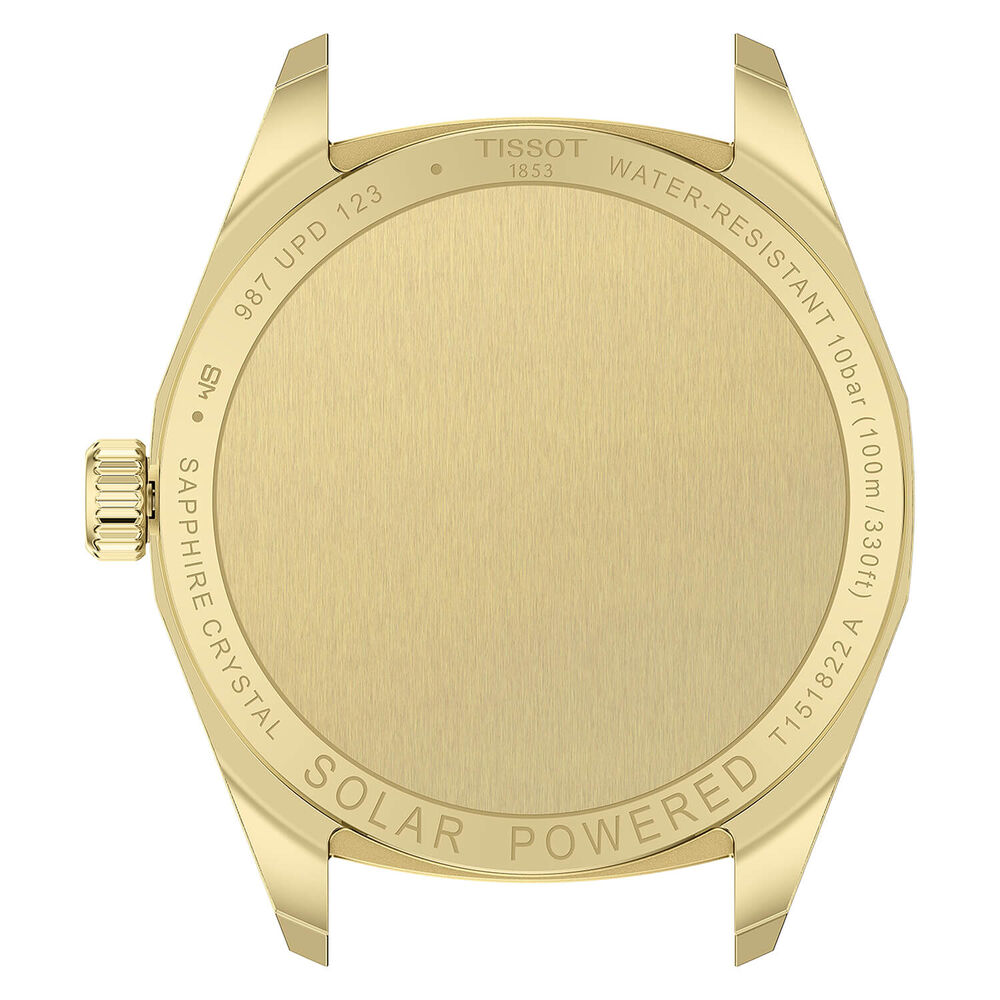 Tissot PRC 100 Solar 34mm Gold Dial Yellow Gold PVD Steel Bracelet Watch image number 3