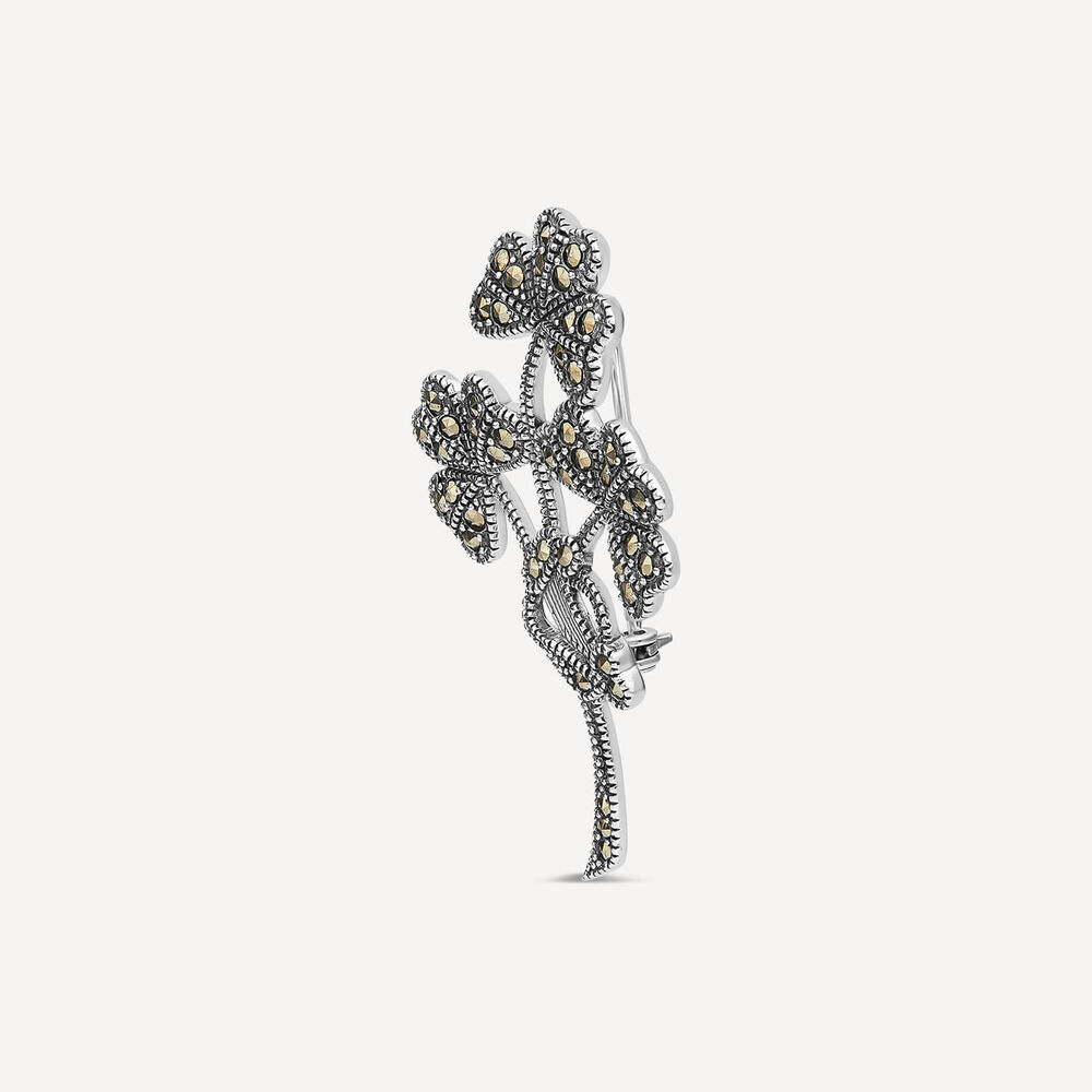Sterling Silver Marcasite Shamrock Spray Brooch