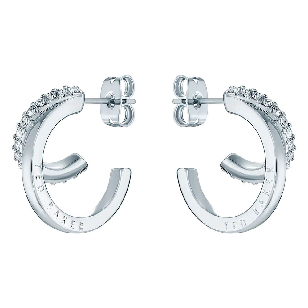 Ted Baker Helias Silver Plated Crystal Double Hoop Earrings