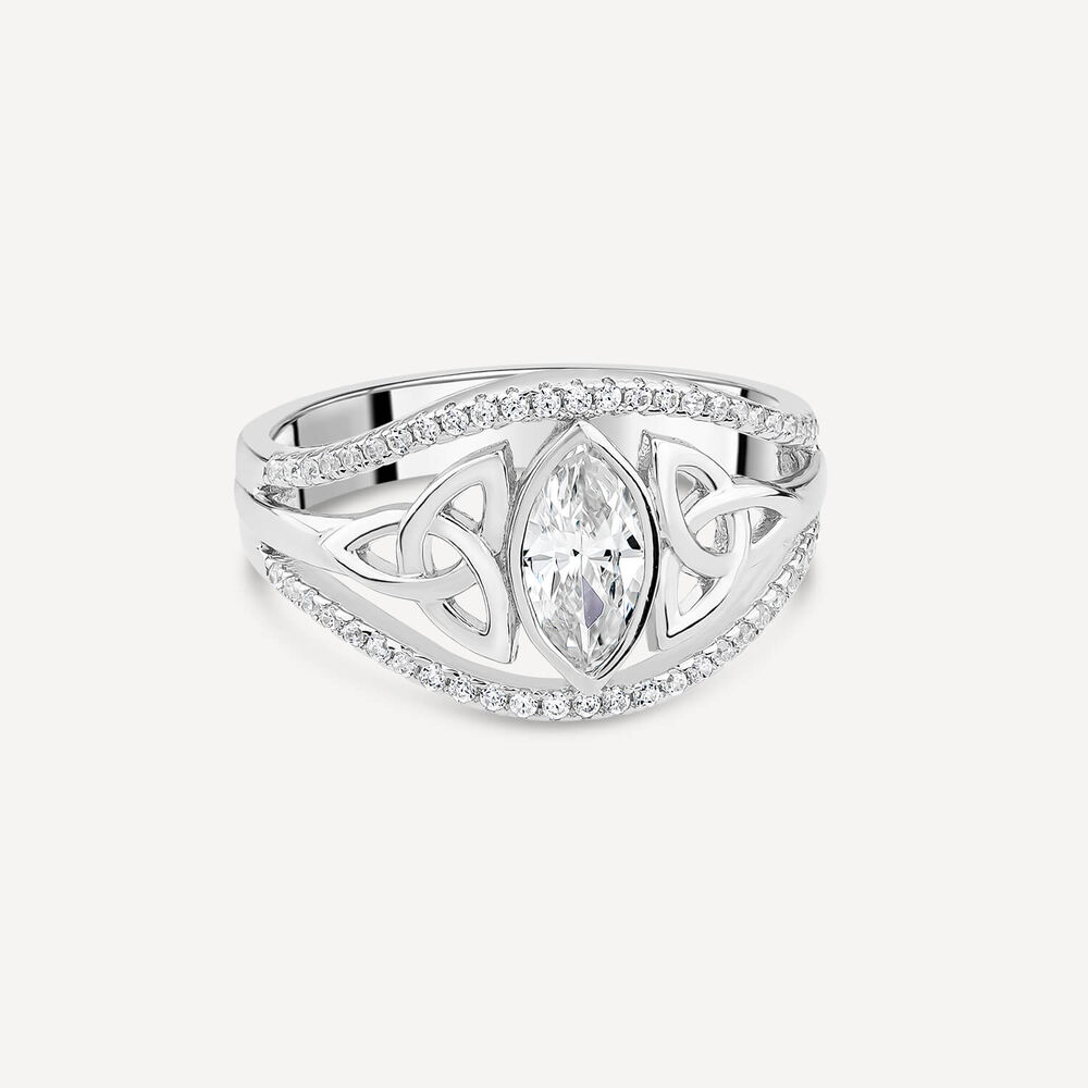 Sterling Silver Cubic Zirconia Art Deco Trinity Knot Ring image number 2